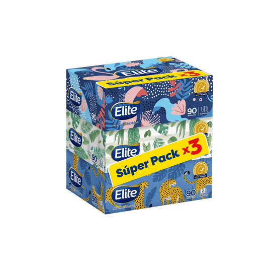 Pañuelos Facial Elite Doble Hoja - 3 Paquetes de 90 Pañuelos.