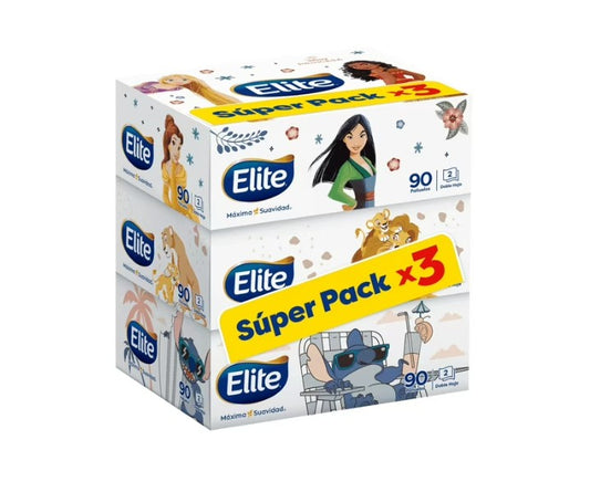 Pañuelos Facial Elite Disney Doble Hoja - 3 Paquetes de 90 Pañuelos.